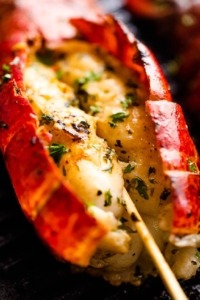 grilled lobster tail skewered